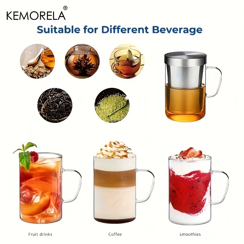 KEMORELA Heat-Resistant Borosilicate Glass Tea Mug (16.13oz)  Stainless Steel Infuser & Lid for Loose Leaf Tea