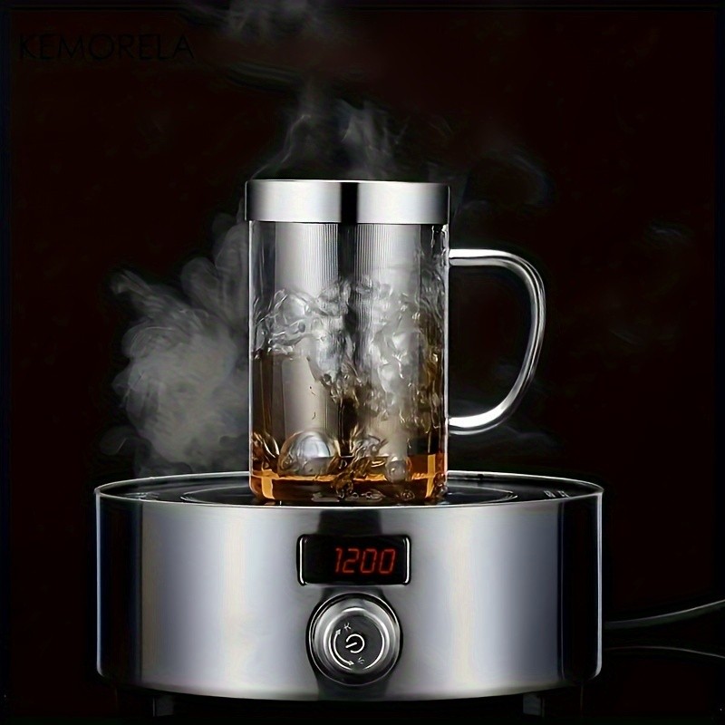 KEMORELA Heat-Resistant Borosilicate Glass Tea Mug (16.13oz)  Stainless Steel Infuser & Lid for Loose Leaf Tea