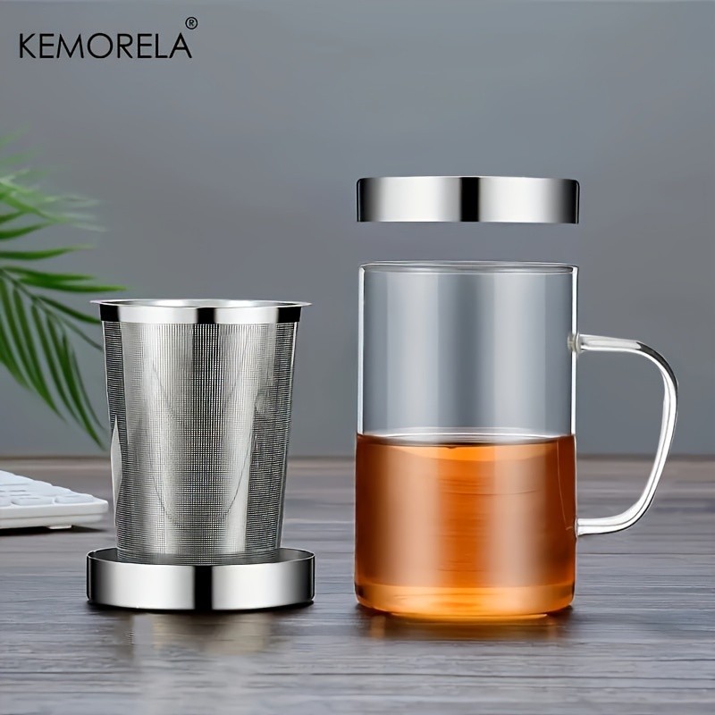 KEMORELA Heat-Resistant Borosilicate Glass Tea Mug (16.13oz)  Stainless Steel Infuser & Lid for Loose Leaf Tea