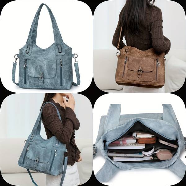 Taole Womens Retro PU Tote Bag  Solid-Color Vintage Handbag with Detachable Strap Perfect for Work, Daily Errands & Casual Outings