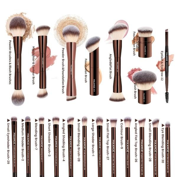 MAANGE 21pcs Professional Makeup Brush Set Complete Face & Eye Brush Kit with Flannel Bag