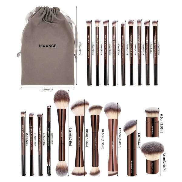 MAANGE 21pcs Professional Makeup Brush Set Complete Face & Eye Brush Kit with Flannel Bag