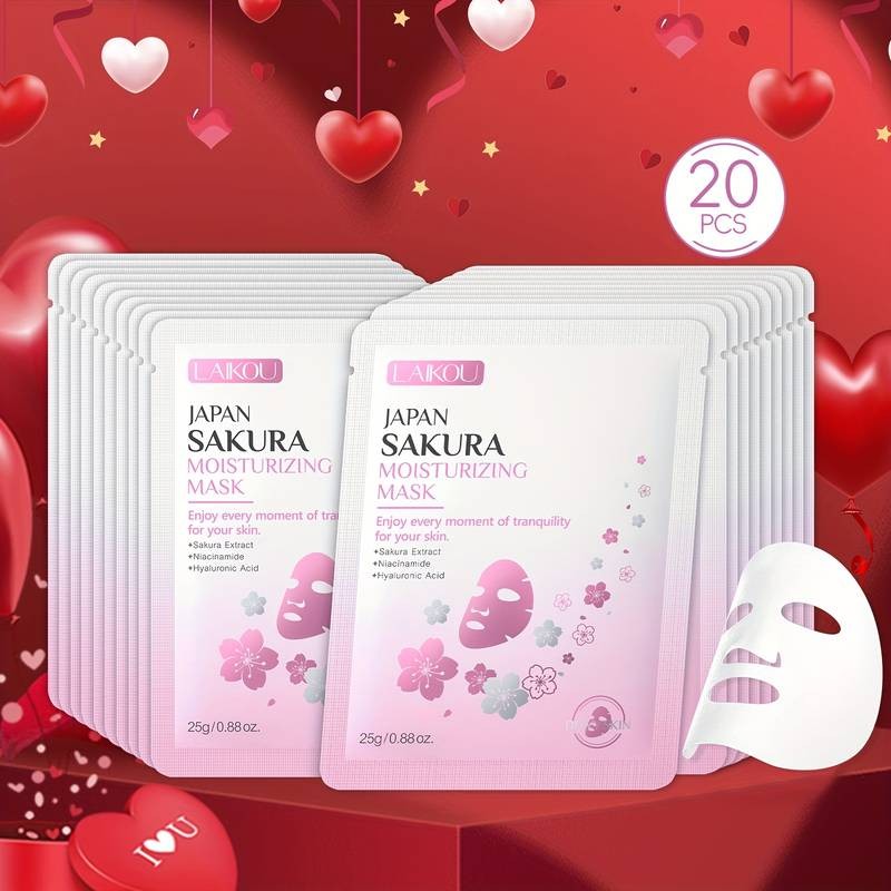 LAIKOU 20pcs Japan Sakura Sheet Mask  Hydrating Cherry Blossom Mask for All Skin Types