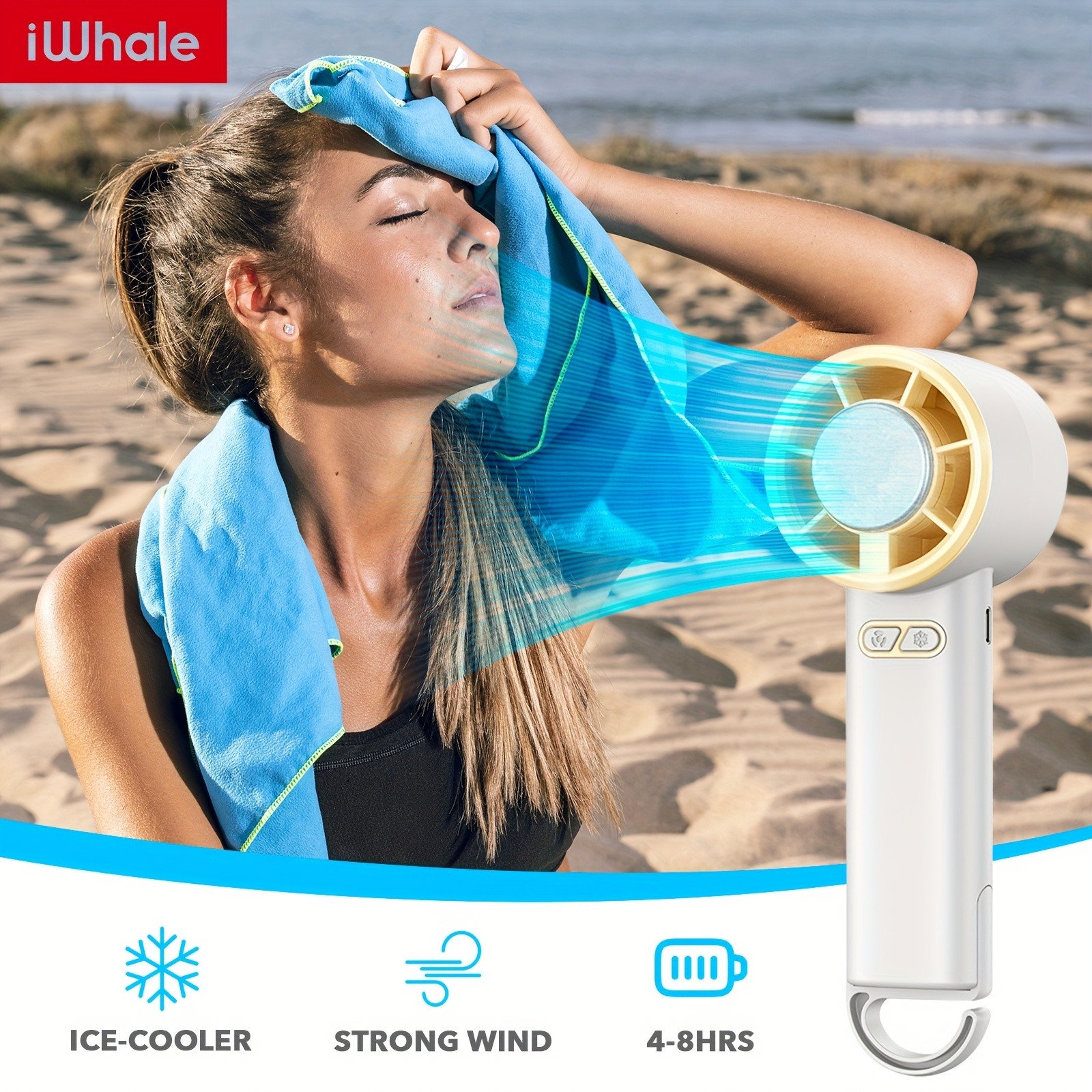 iWhale Portable Handheld Cooling Fan with Ice-Cooling Pad  Powerful Cooling Relief Anywhere You Go