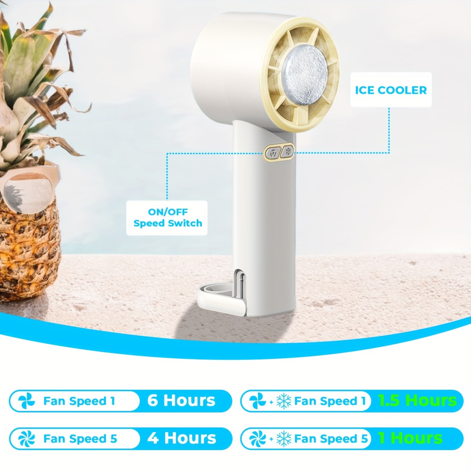 iWhale Portable Handheld Cooling Fan with Ice-Cooling Pad  Powerful Cooling Relief Anywhere You Go