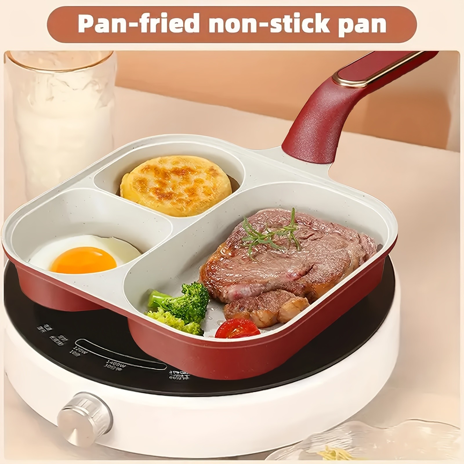 iWhale Non-Stick Breakfast Pan with 2+1 Ceramic Coating Easy Flip, Easy Clean & Perfect Breakfast Cooking Every Time