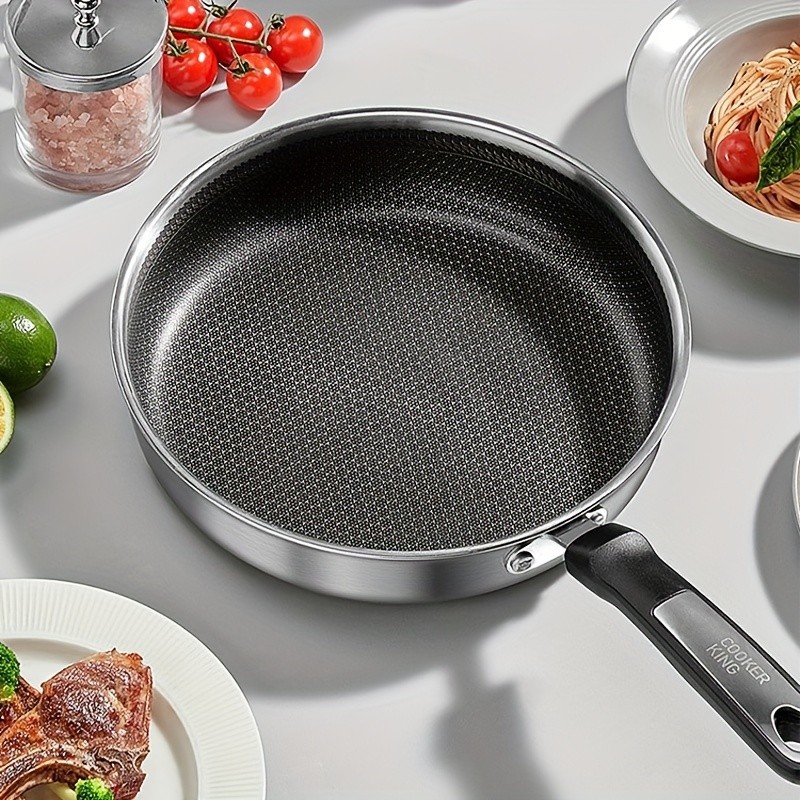 COOKER KING 10-inch Non-Stick Stainless Steel Frying Pan Honeycomb Coating, Stand-Up Lid & Anti-Scald Handle for All NZ Cooktops