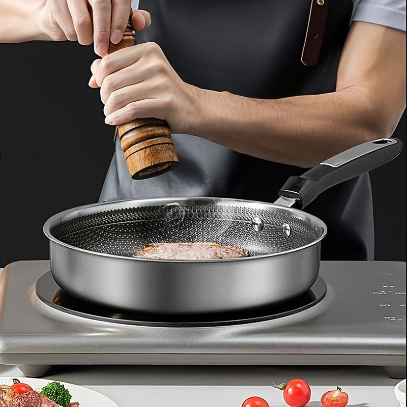 COOKER KING 10-inch Non-Stick Stainless Steel Frying Pan Honeycomb Coating, Stand-Up Lid & Anti-Scald Handle for All NZ Cooktops