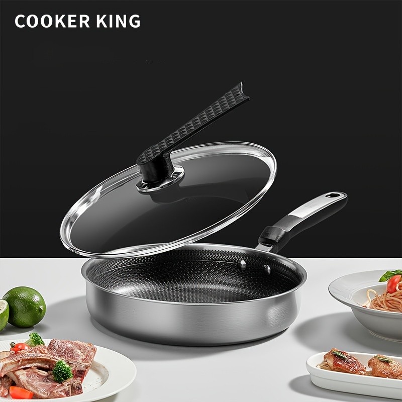 COOKER KING 10-inch Non-Stick Stainless Steel Frying Pan Honeycomb Coating, Stand-Up Lid & Anti-Scald Handle for All NZ Cooktops