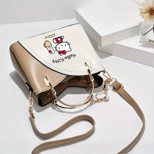 Sanrio Hello Kitty Womens Crossbody Bag / Handbag  Official Licensed PU Purse with Adjustable Strap & Chain Accents Zipper Closure  Elegant Anime-Inspired Style  Mixed-Color Printing  Perfect for Daily Use, Travel & Birthday Gifts