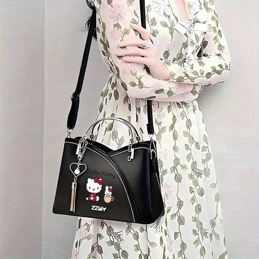 Sanrio Hello Kitty Womens Crossbody Bag / Handbag  Official Licensed PU Purse with Adjustable Strap & Chain Accents Zipper Closure  Elegant Anime-Inspired Style  Mixed-Color Printing  Perfect for Daily Use, Travel & Birthday Gifts