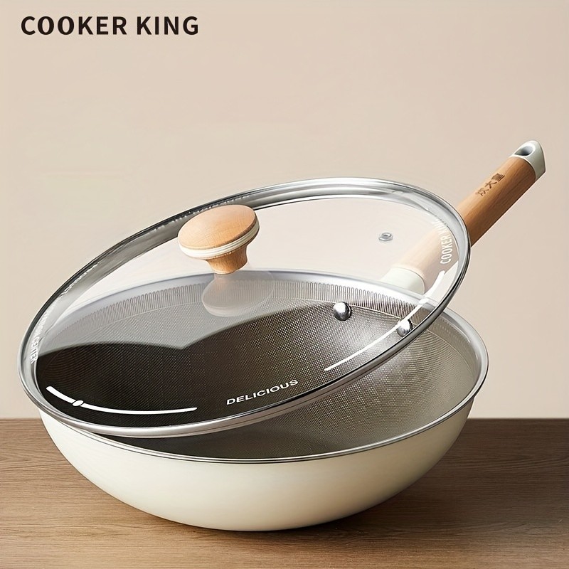 COOKER KING Non-Stick Titanium Coated Wok Pan with Lid  Healthy, PTFE/PFOA-Free Multi-Layer Wok for All NZ Cooktops