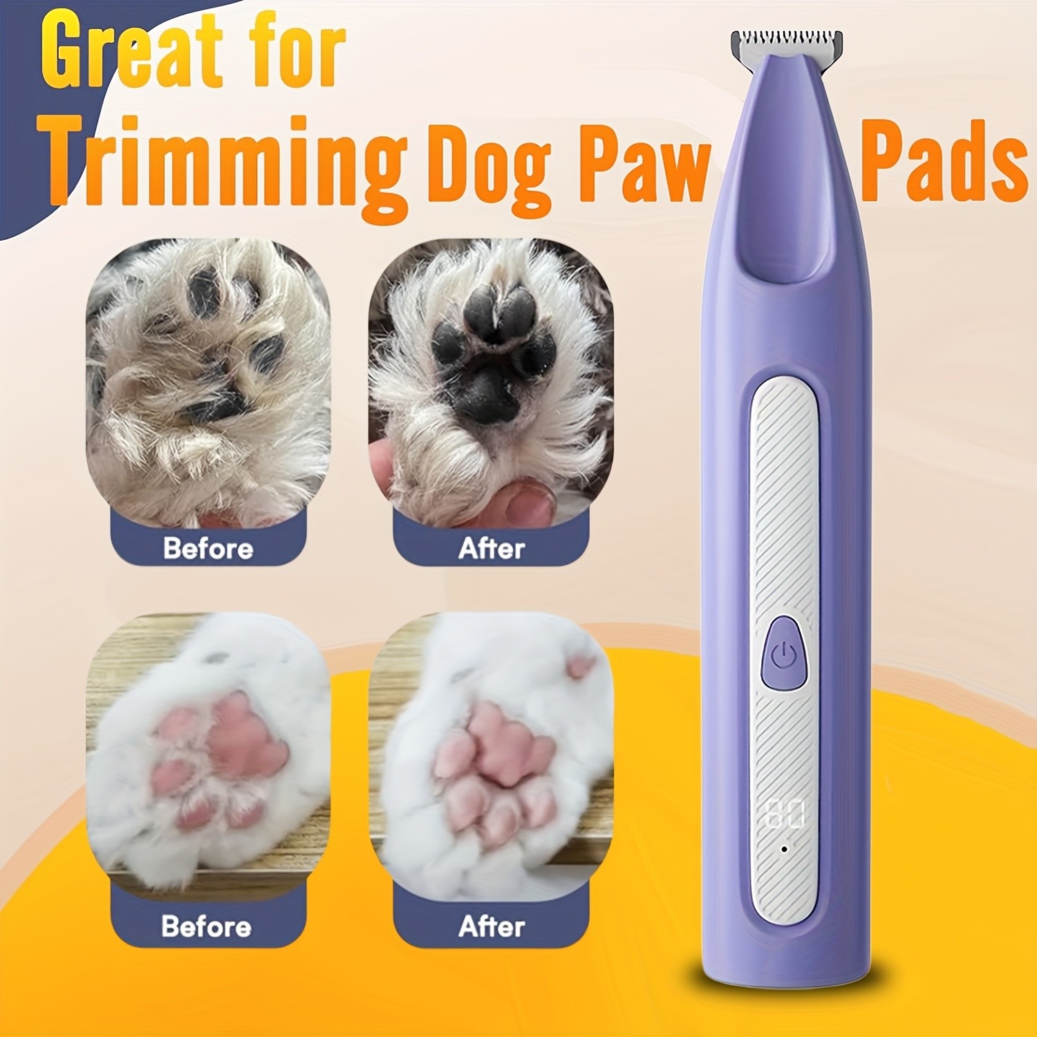 FEIYBA Cordless Pet Paw Trimmer with LED Indicator  Low-Noise USB Grooming Shaver for Small Dogs & Household Pets