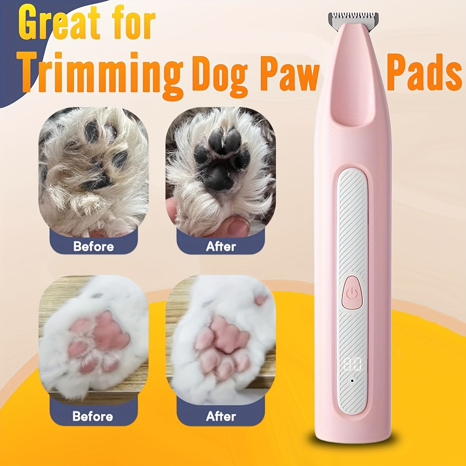 FEIYBA Cordless Pet Paw Trimmer with LED Indicator  Low-Noise USB Grooming Shaver for Small Dogs & Household Pets
