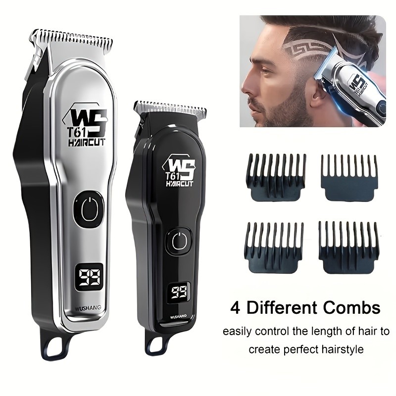 FEIYBA Professional Mens Hair Clipper Set with Digital Display USB Grooming Kit with Multiple Combs for Barbers & Home Styling