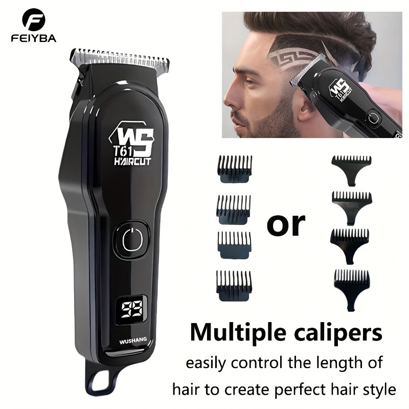 FEIYBA Professional Mens Hair Clipper Set with Digital Display USB Grooming Kit with Multiple Combs for Barbers & Home Styling