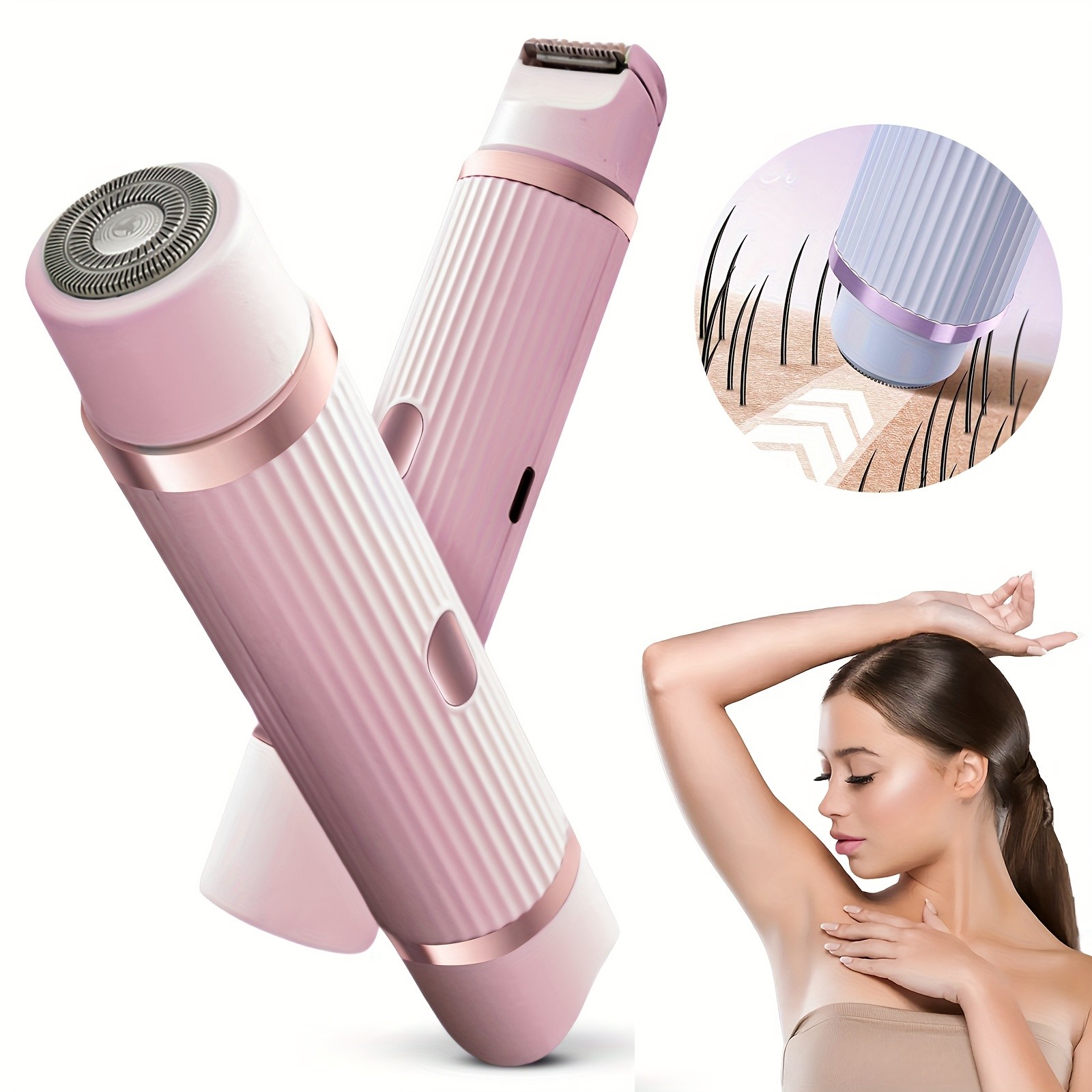 FEIYBA Dual-Head Womens USB Hair Trimmer Pastel Pink Full-Body Shaver with Long-Lasting Lithium Power