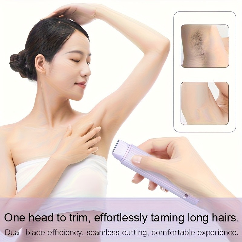 FEIYBA Dual-Head Womens USB Hair Trimmer Pastel Pink Full-Body Shaver with Long-Lasting Lithium Power