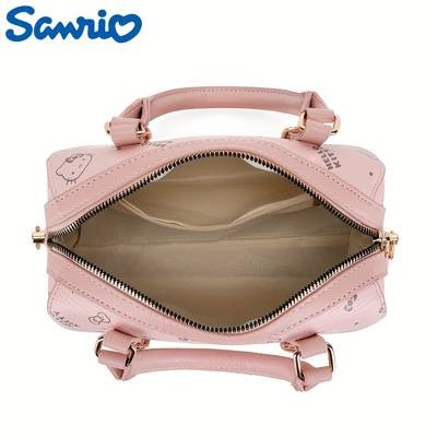 Sanrio Womens KiTi Crossbody Bag Cute Anime Face & Hello Kitty-Inspired Print Lightweight PU Handbag Detachable Strap Zipper Closure Pink Fashion Messenger Bag
