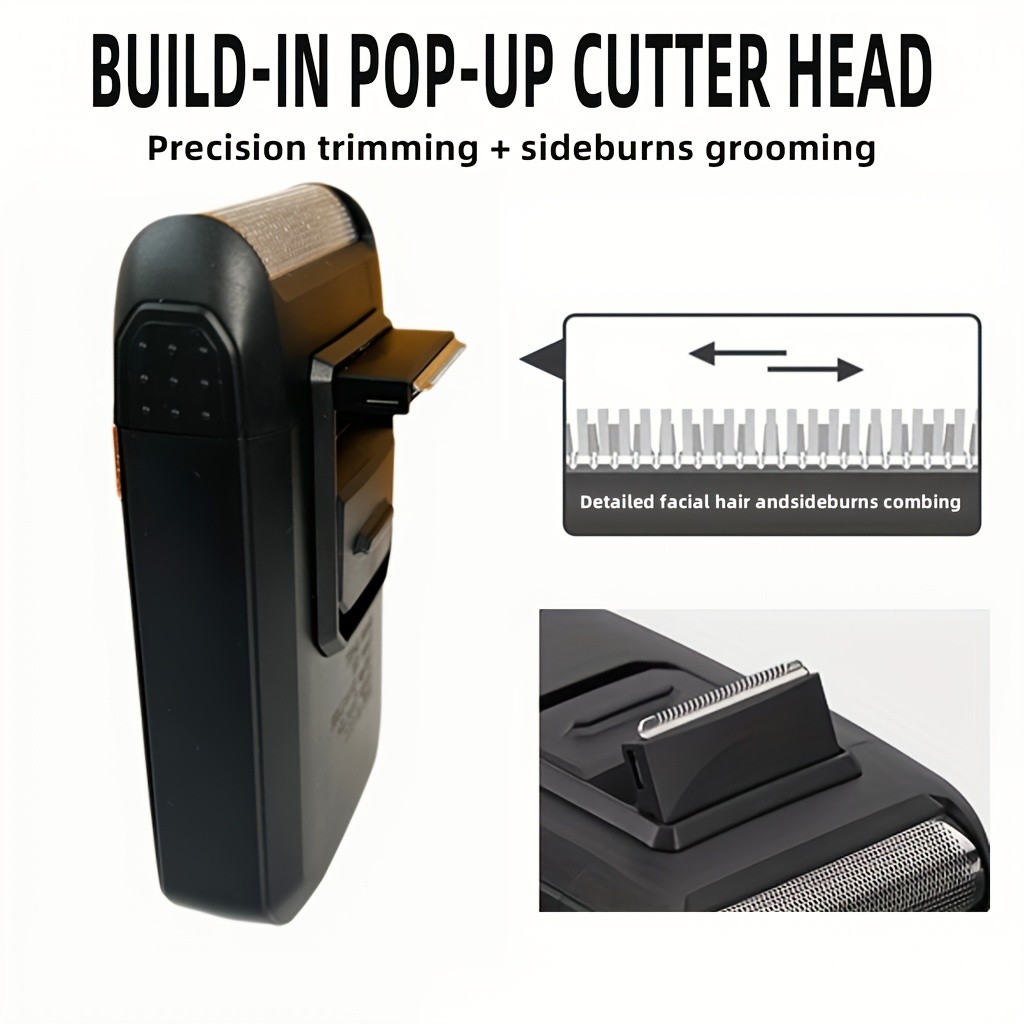 FEIYBA 2-in-1 USB Electric Shaver with Pop-Up Trimmer  Long-Life Wet & Dry Razor for Smooth, Portable Grooming