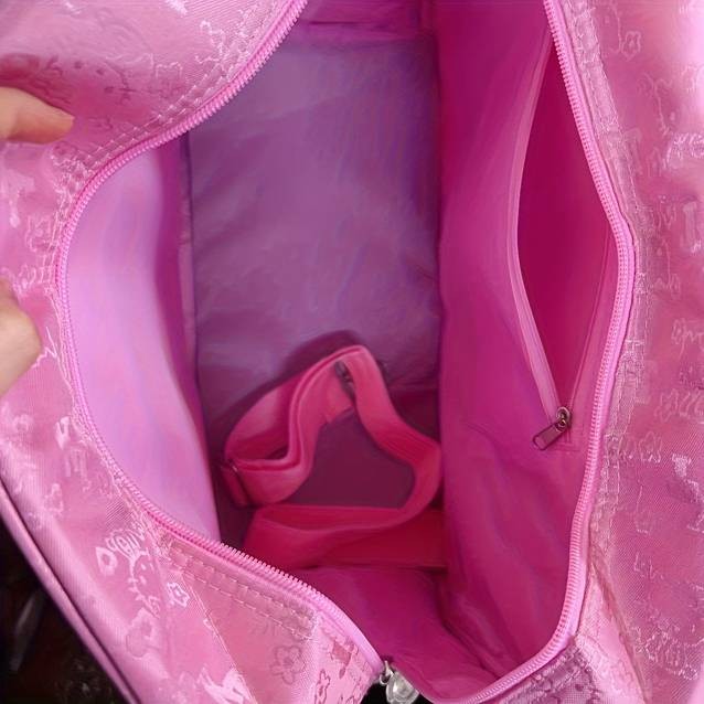 Sanrio Hello Kitty Pink Oxford Cloth Travel Bag  Large-Capacity Floral & Character Design Adjustable Shoulder Strap  Dual Handles  Zipper Closure  Lightweight Nylon Travel Bag
