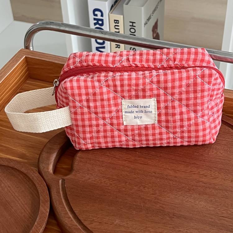 Honey Girl 3pcs Blueberry Check Cosmetic Bag Set Foldable Polyester Travel Makeup Pouches High-Aesthetic Portable Toiletry Organizer Perfect for Women