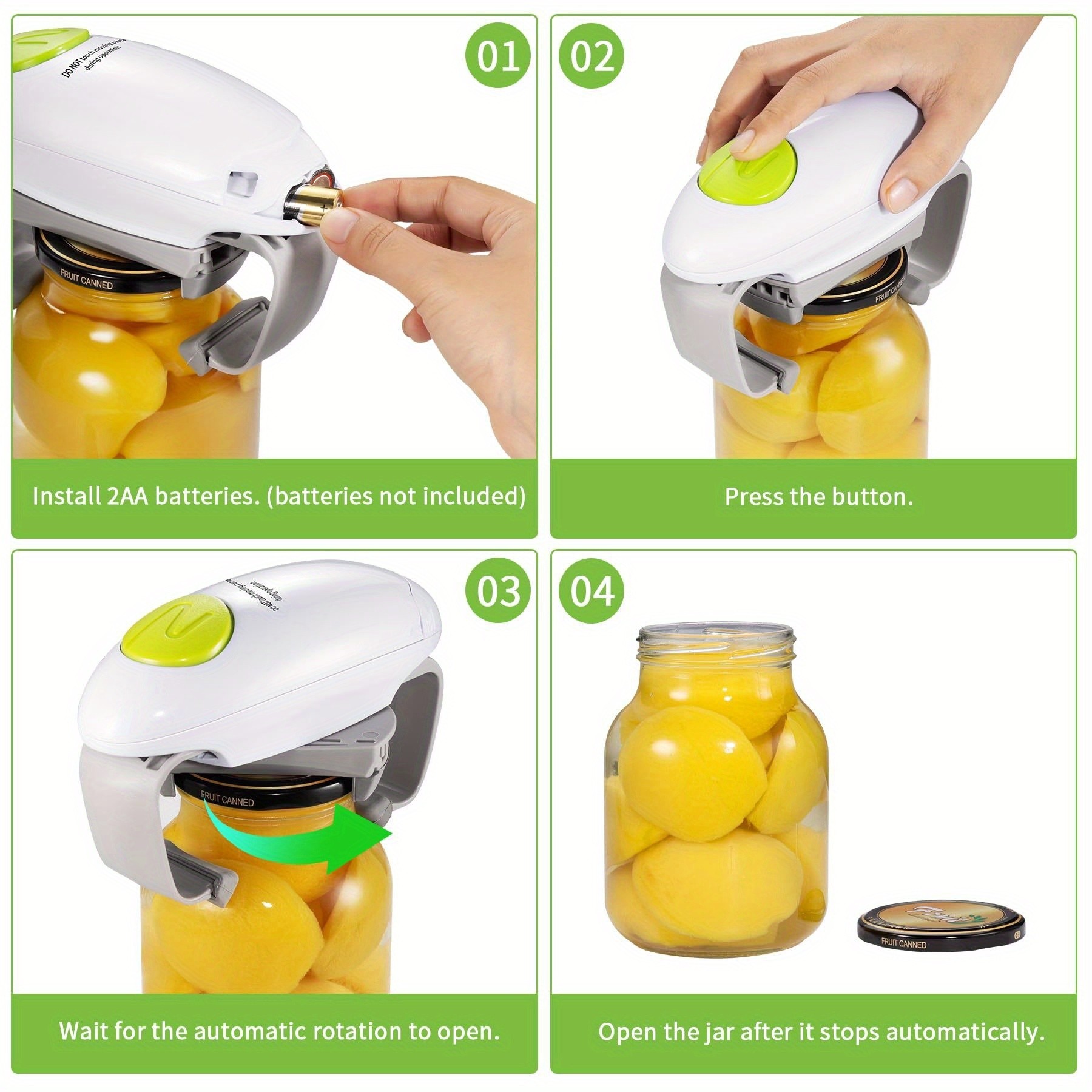 FEIYBA Torque-Assist Electric Jar & Can Opener One-Touch, Battery-Powered Kitchen Tool for All Jar Sizes