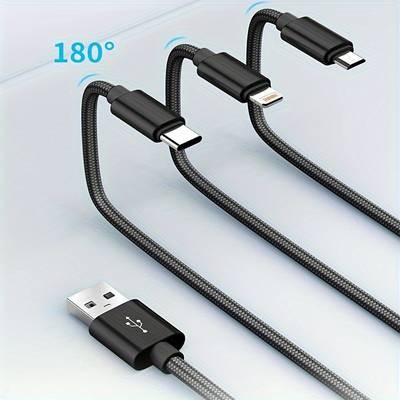 2pcs 3-in-1 Fast Charging Cable  Strong, Reliable & Universal Charging Made Easy
