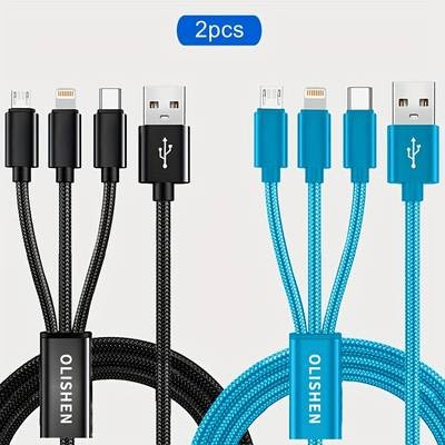2pcs 3-in-1 Fast Charging Cable  Strong, Reliable & Universal Charging Made Easy