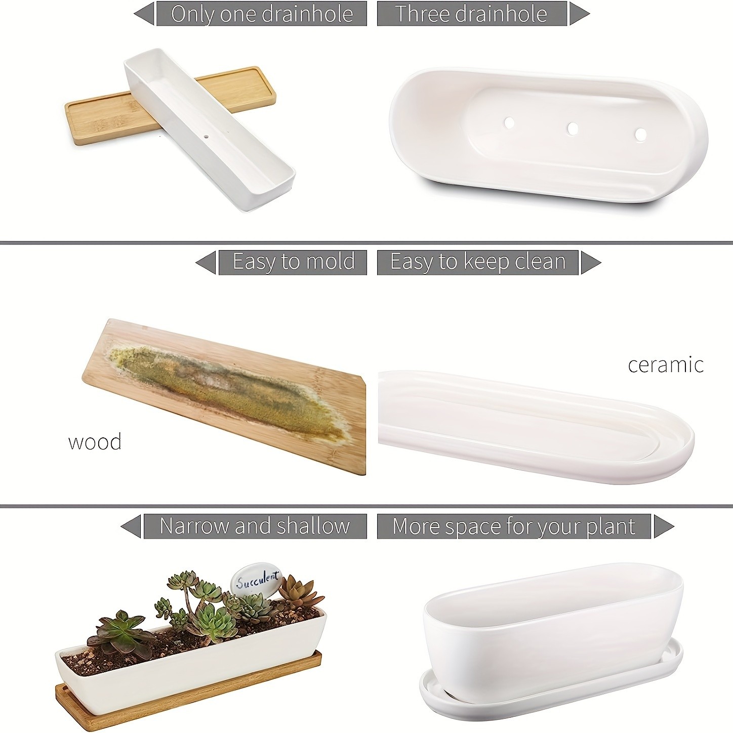 CEEFU Oval Ceramic Planter Pot with Drainage & Saucer  Modern Indoor/Outdoor Pot for Succulents, Herbs & Cactus