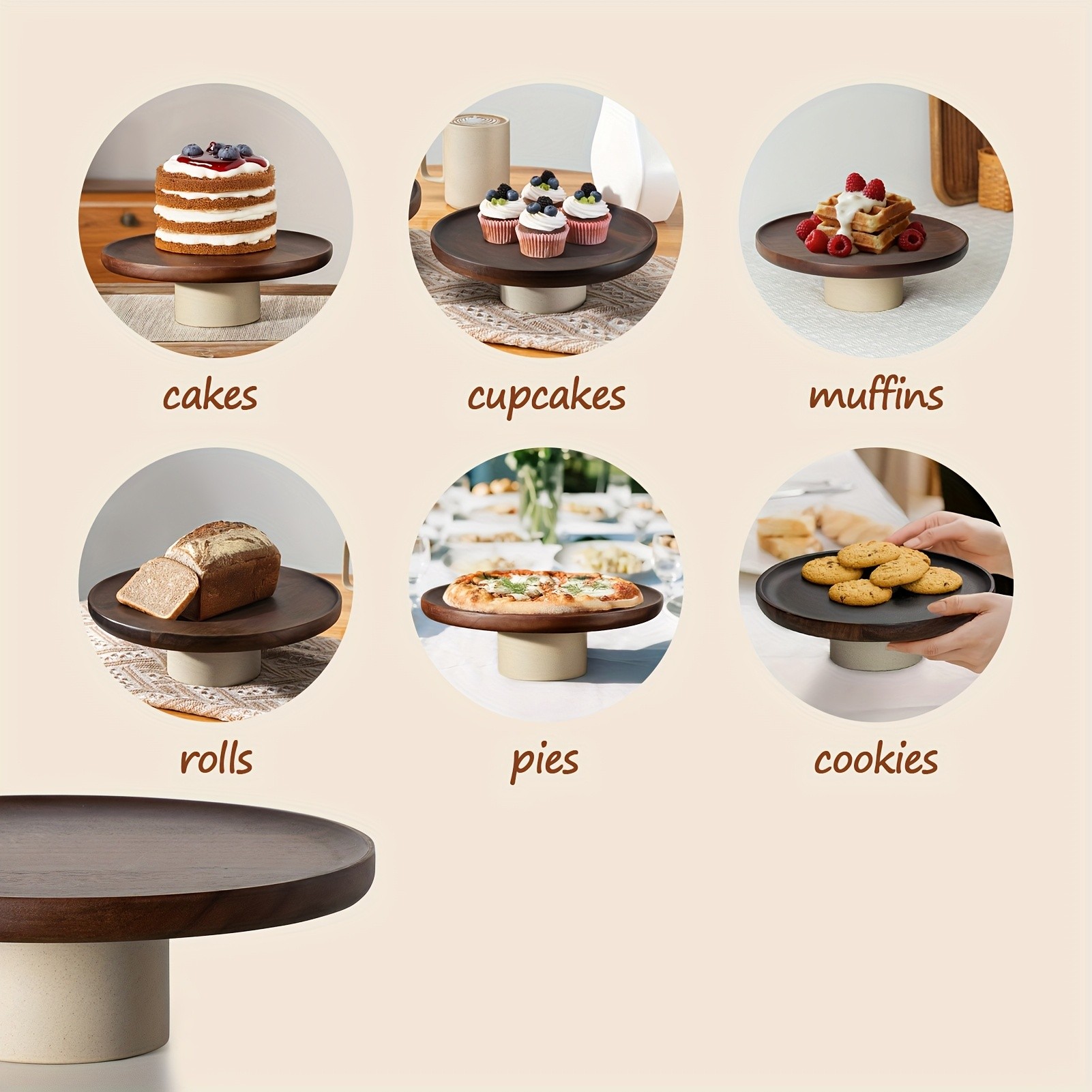 CEEFU Acacia Wood Cake Stand with Pottery Base Elegant Food-Safe Display for Weddings, Parties & NZ Home Celebrations