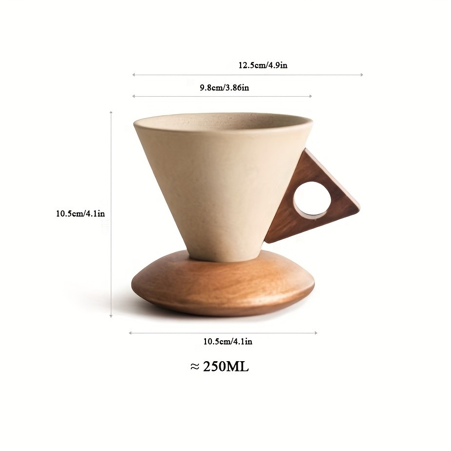 CEEFU Ceramic Coffee & Tea Mug with Wooden Saucer  Elegant Smooth-Finish Cup for Latte, Cappuccino & Holiday Drinks