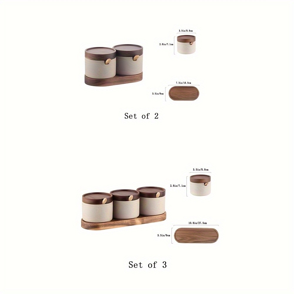 CEEFU Ceramic Spice Jar with Acacia Wood Tray Elegant Porcelain Storage Pot with Lid & Spoon for Salt, Sugar, Coffee & Herbs