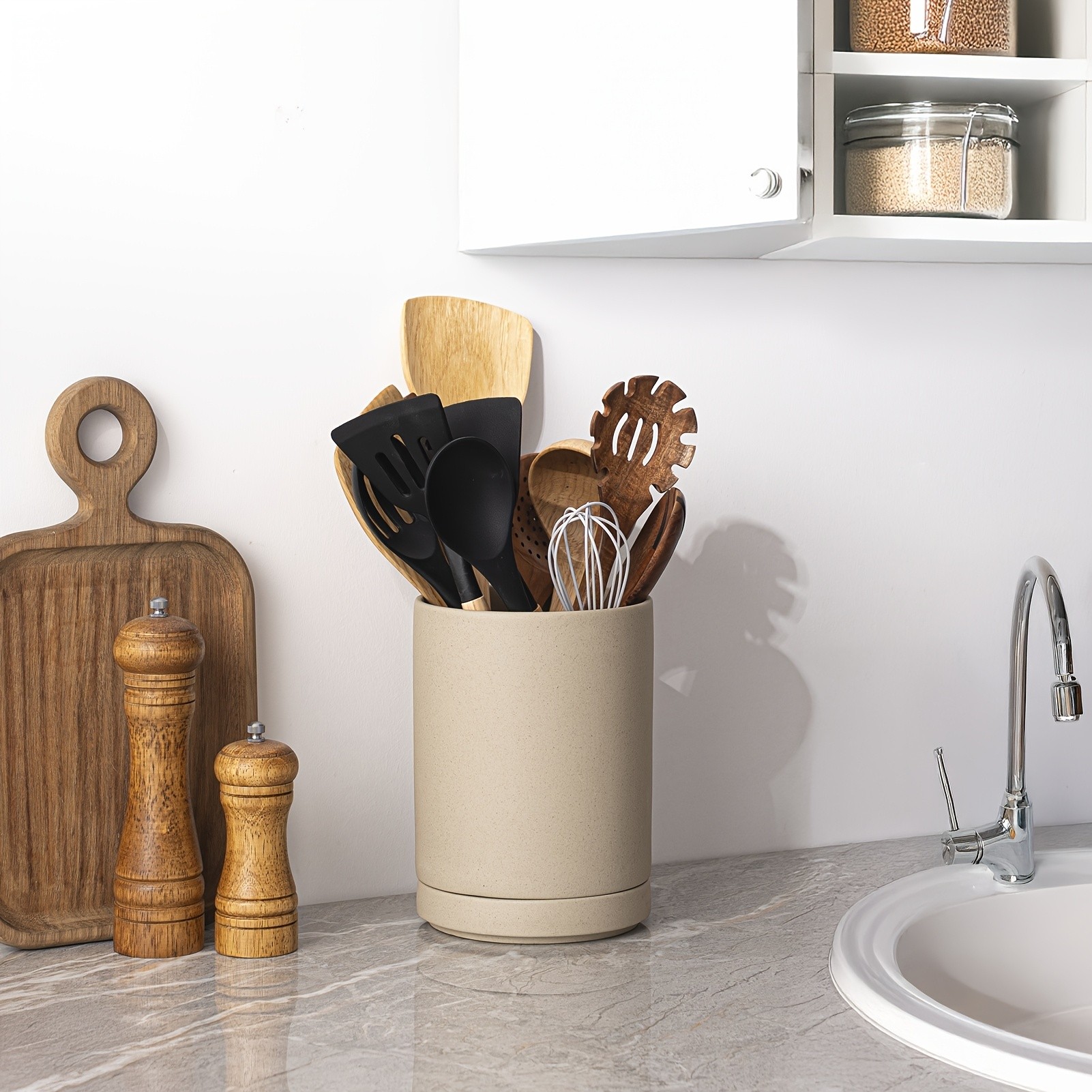 CEEFU Ceramic Kitchen Utensil Holder  Durable Countertop Crock for Spatulas, Spoons, Whisks & Everyday Cooking Tools