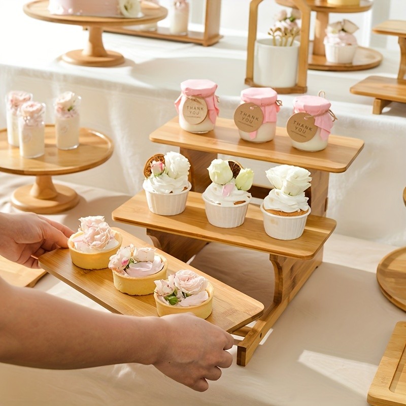 CEEFU Multi-Tier Bamboo & Wood Cupcake Stand Elegant Dessert Display for Holidays, Parties & NZ Home Celebrations