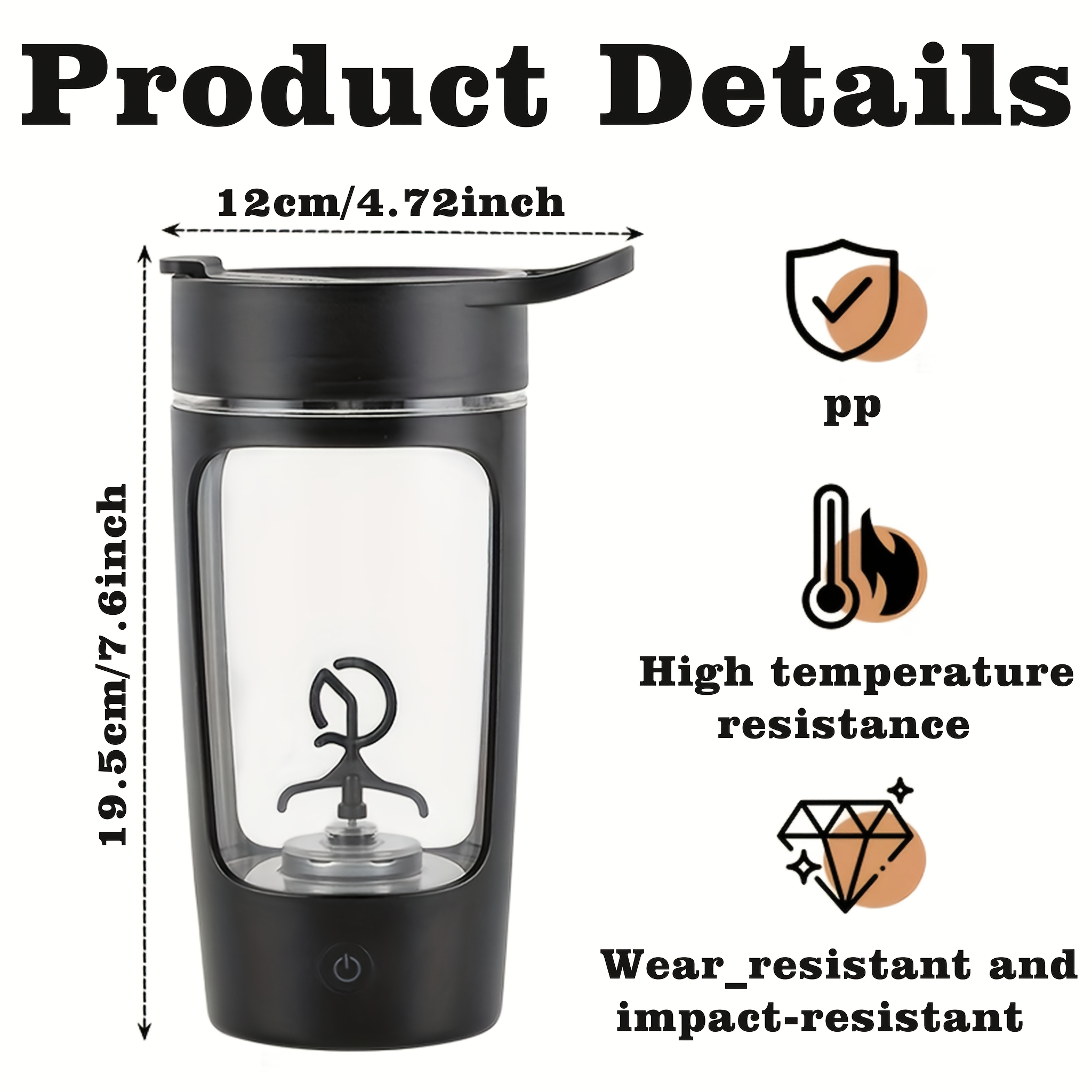 eQUra 650ml Automatic Blender Cup USB Rechargeable One-Button Mixer for Protein & Coffee Powders with Gift-Ready Design