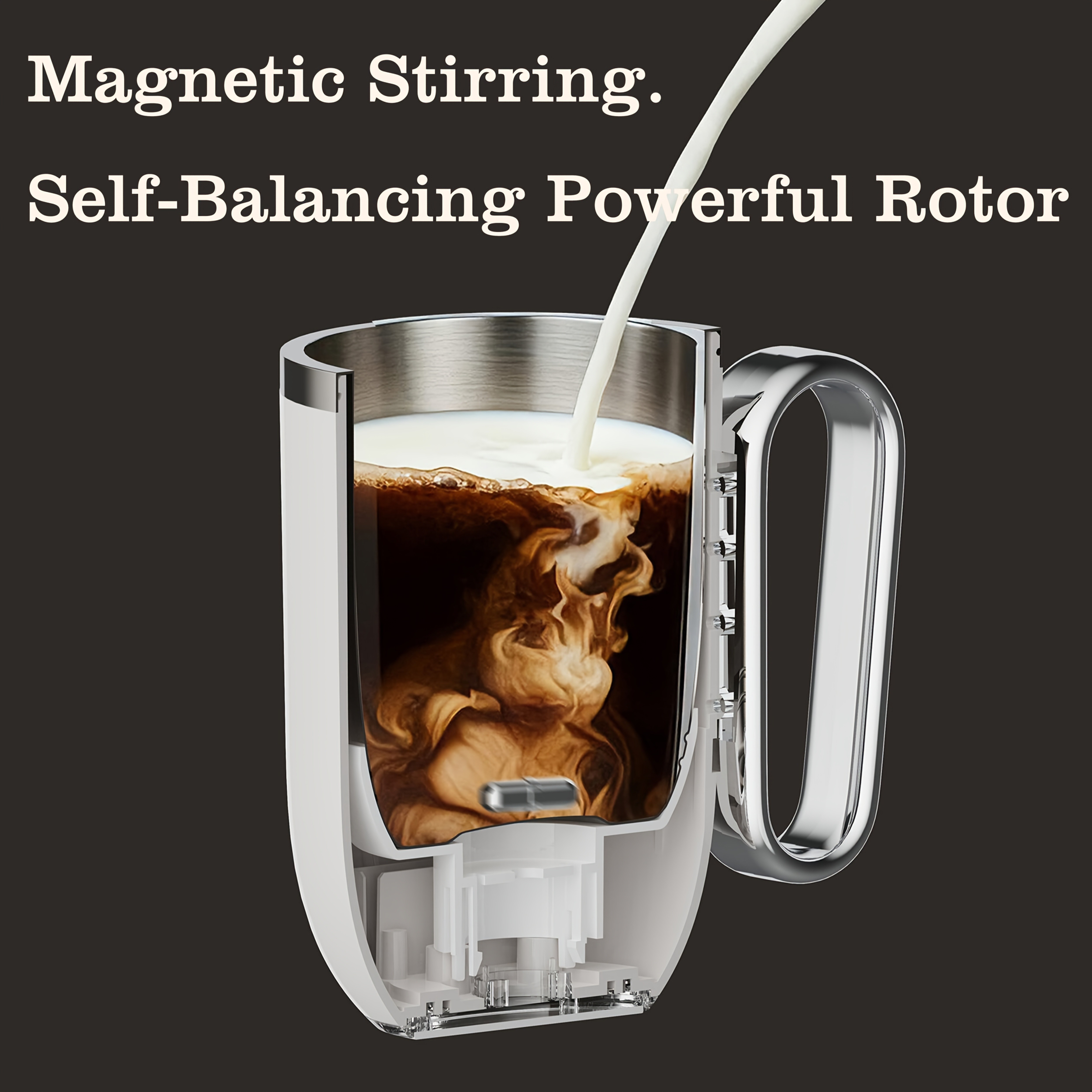 eQUra 420ml Rechargeable Magnetic Self-Stirring Travel Mug  Automatic Mixing Cup for Coffee, Milk, Chocolate & On-The-Go Drinks