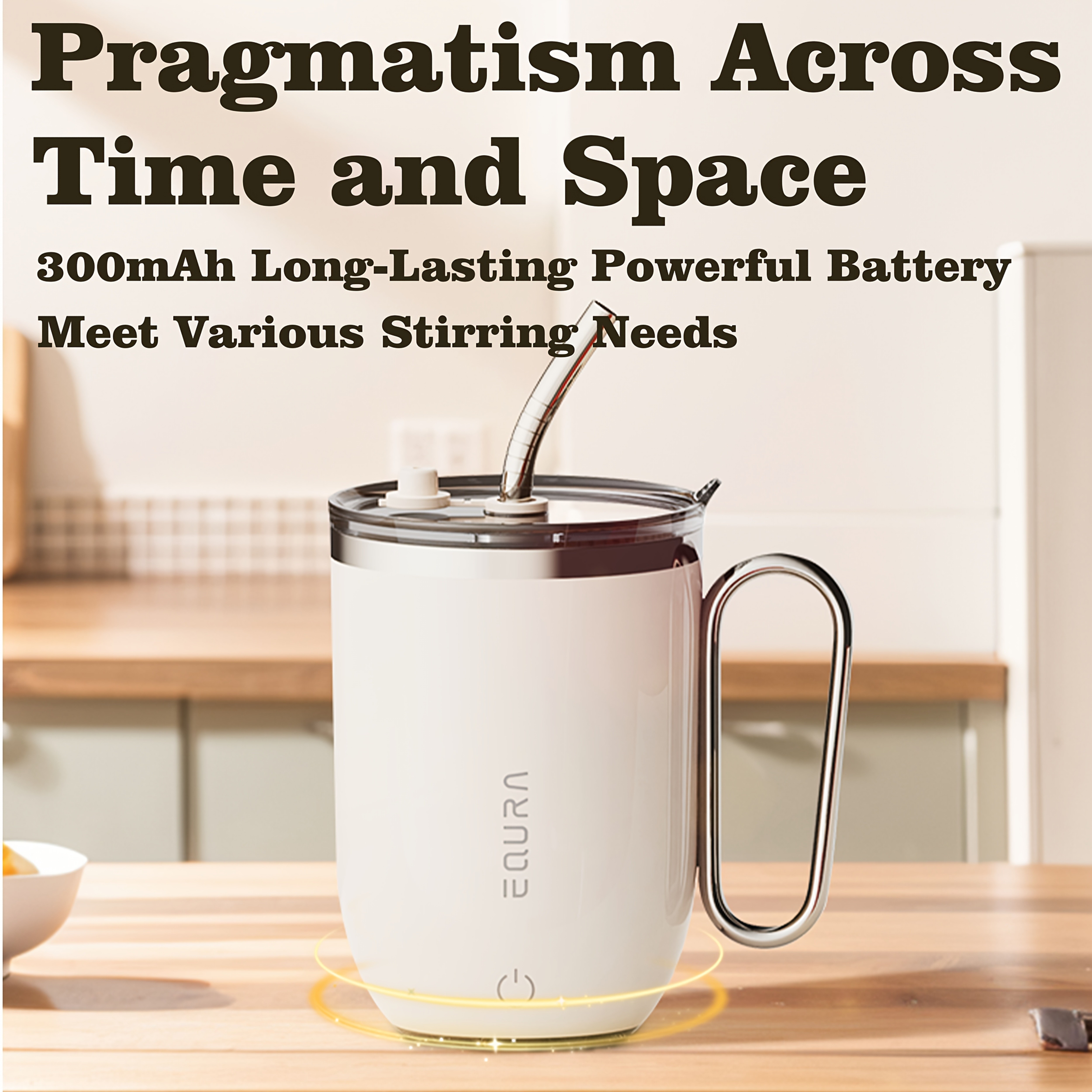 eQUra 420ml Rechargeable Magnetic Self-Stirring Travel Mug  Automatic Mixing Cup for Coffee, Milk, Chocolate & On-The-Go Drinks