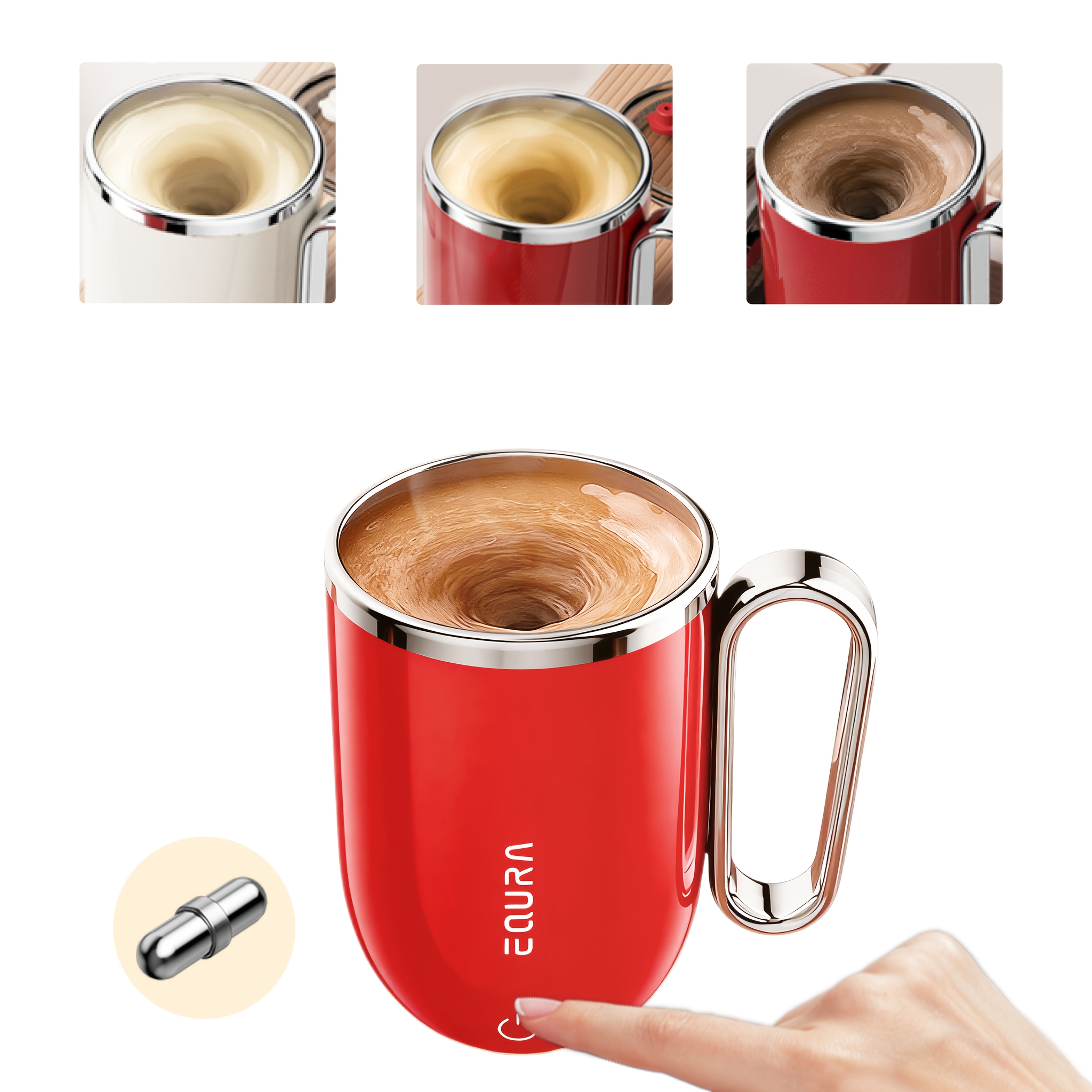 eQUra 420ml Rechargeable Magnetic Self-Stirring Travel Mug  Automatic Mixing Cup for Coffee, Milk, Chocolate & On-The-Go Drinks