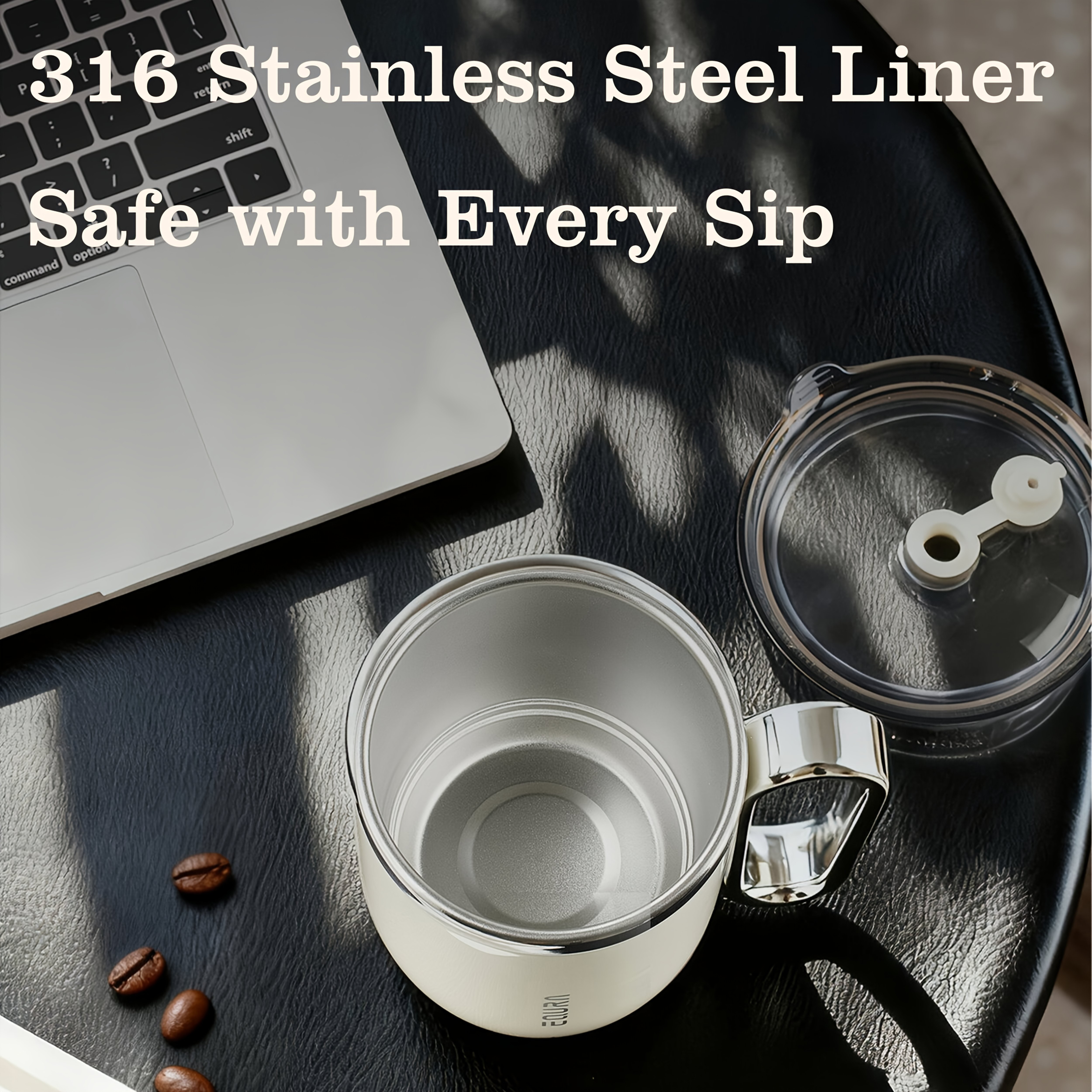 eQUra Retro Magnetic Self-Stirring Cup  USB Rechargeable 316 Stainless Steel Travel Mug for Coffee, Milk, Chocolate & Holiday Gifting