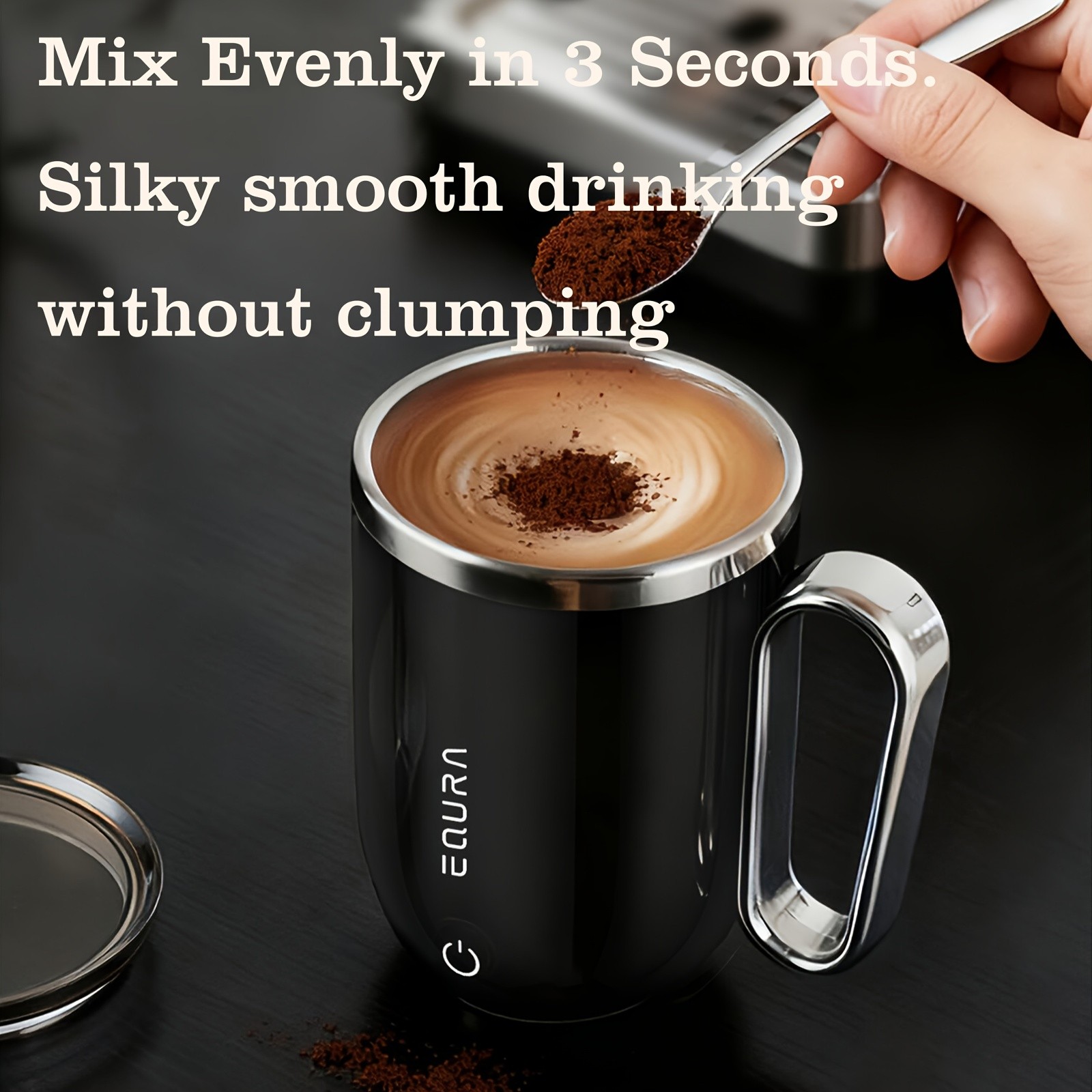 eQUra Retro Magnetic Self-Stirring Cup  USB Rechargeable 316 Stainless Steel Travel Mug for Coffee, Milk, Chocolate & Holiday Gifting