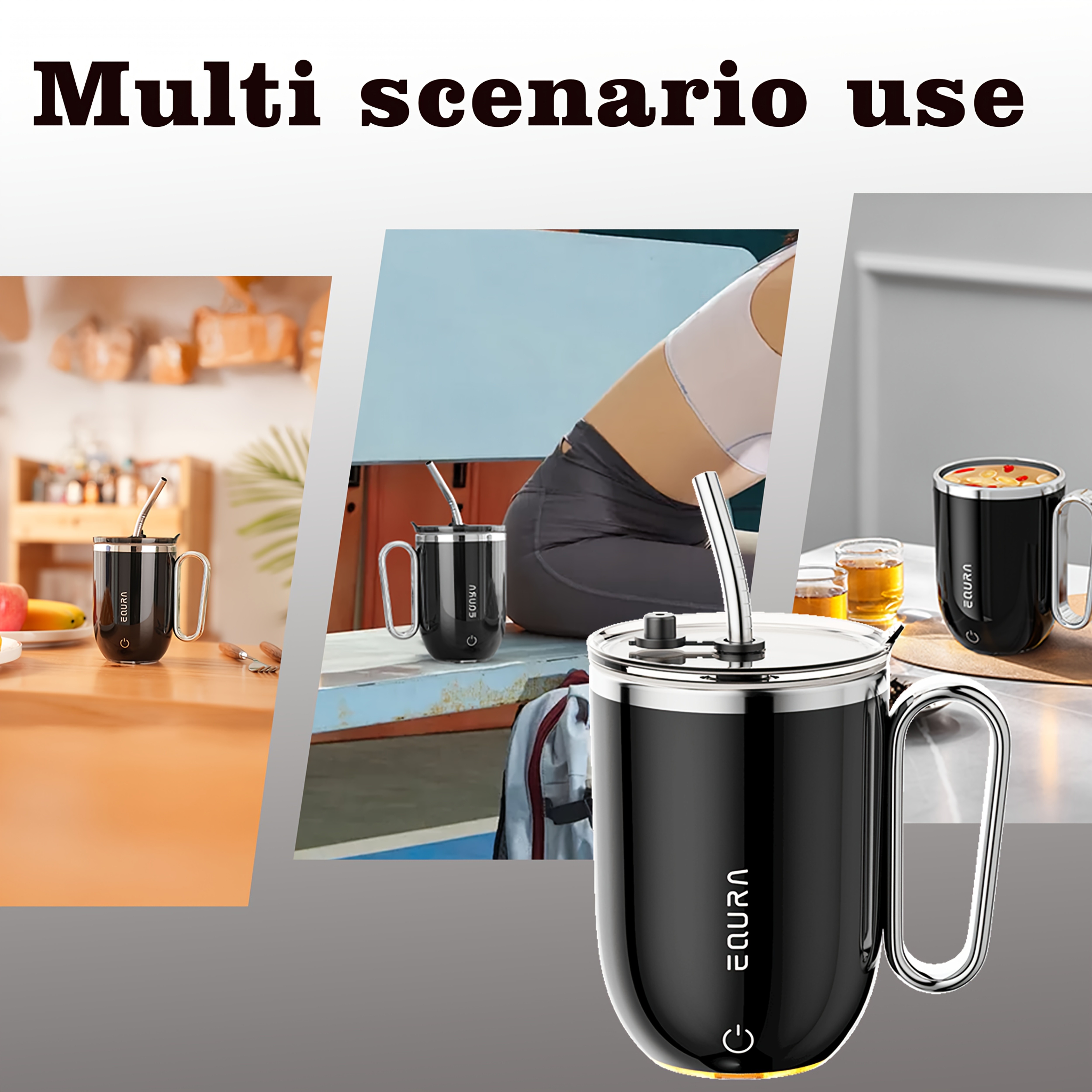 eQUra Retro Magnetic Self-Stirring Cup  USB Rechargeable 316 Stainless Steel Travel Mug for Coffee, Milk, Chocolate & Holiday Gifting