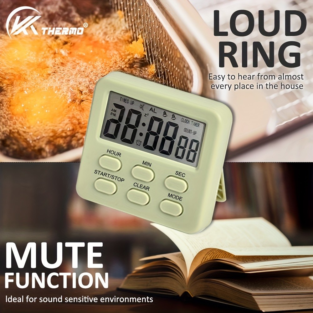 KT THERMO Digital LCD Alarm Clock & Multi-Mode Timer 24-Hour Display with Memory, Count-Up/Down & Stand/Hanging Hook