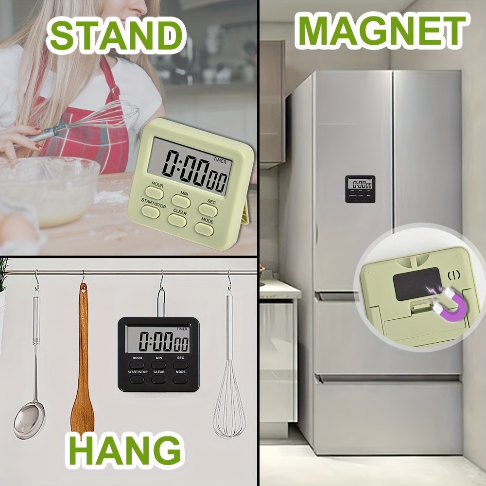 KT THERMO Digital LCD Alarm Clock & Multi-Mode Timer 24-Hour Display with Memory, Count-Up/Down & Stand/Hanging Hook