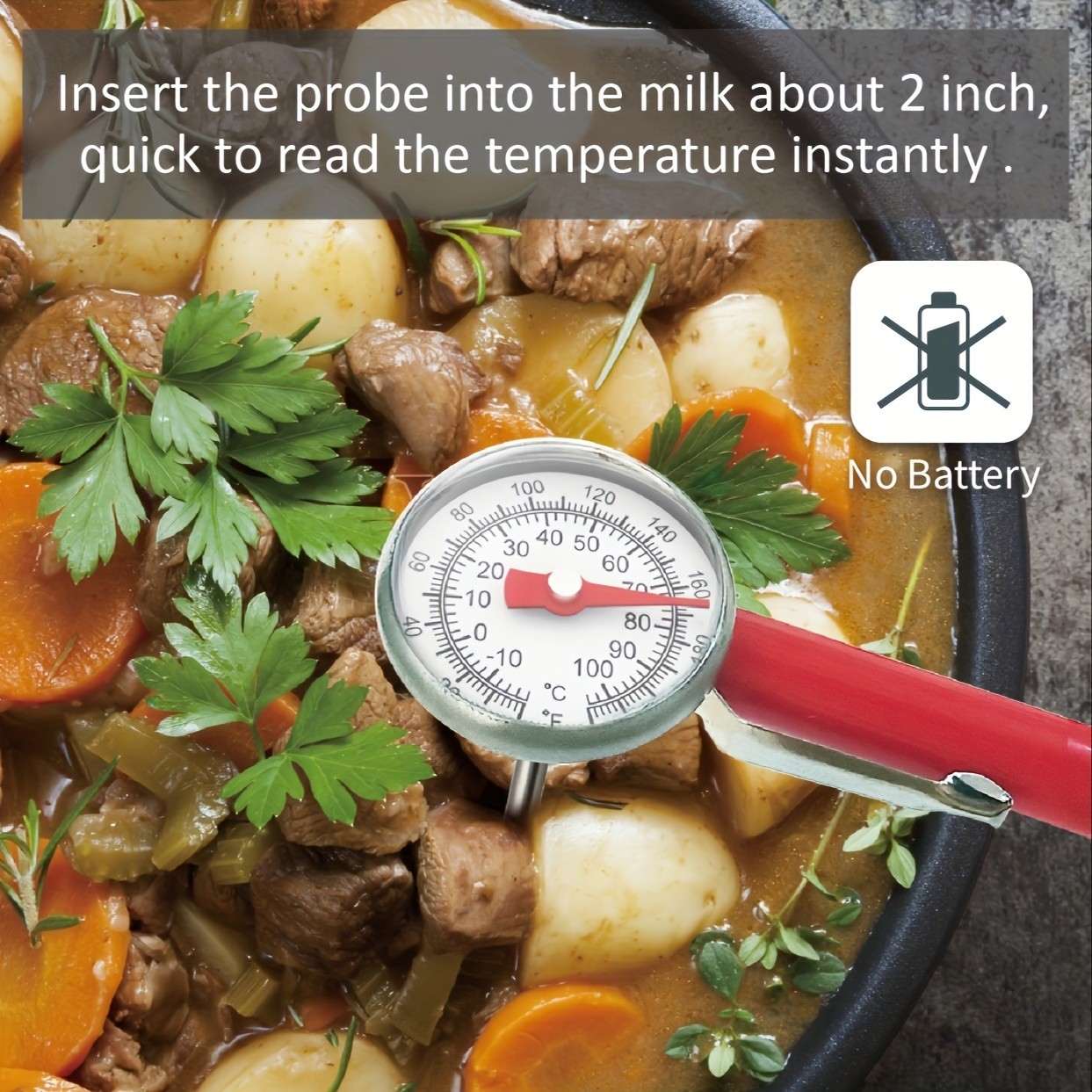 KT THERMO Stainless Steel Instant Read Food Thermometer  No-Battery Dual-Scale Gauge for Cooking, Grilling & BBQs