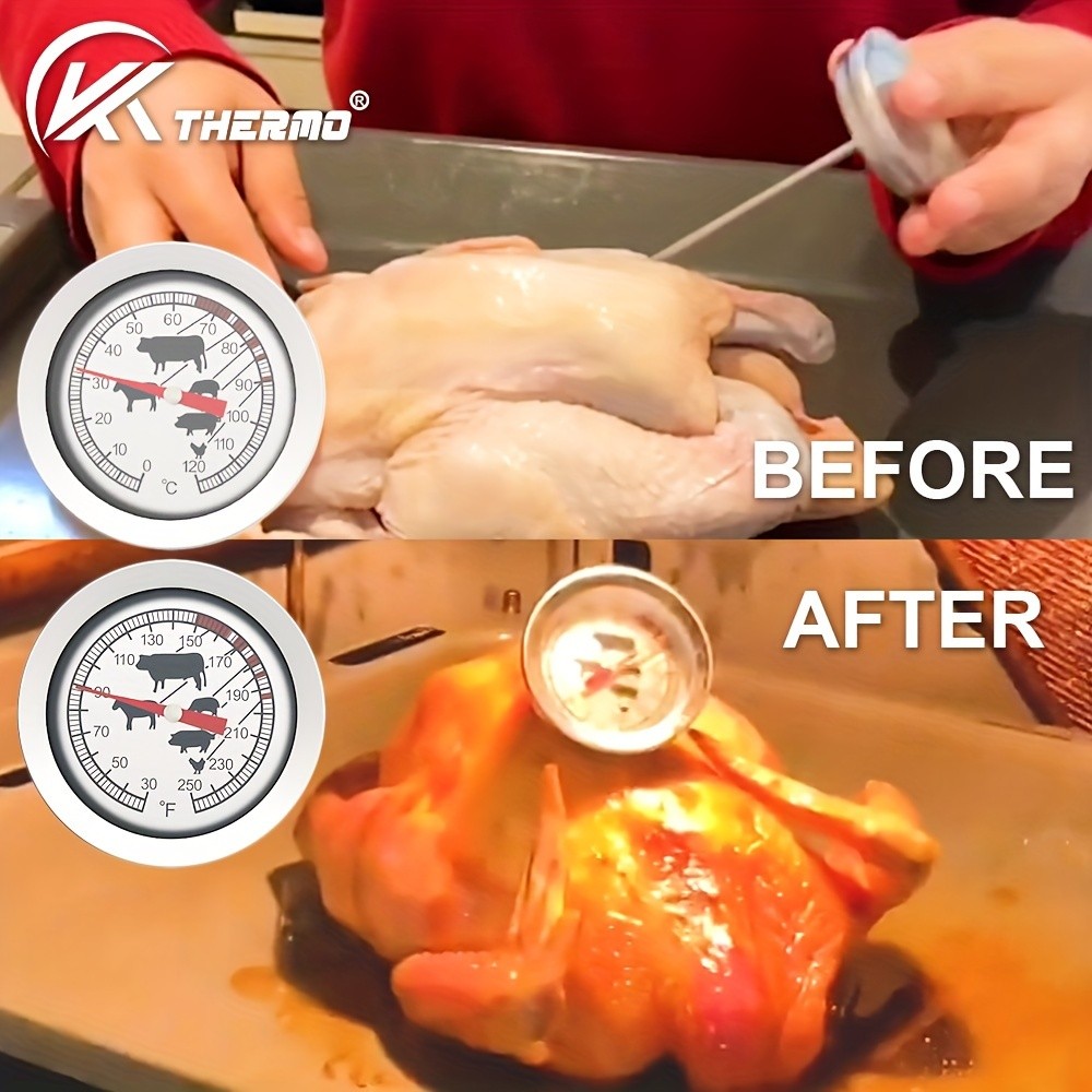 KT THERMO Stainless Steel Meat Thermometer  Glass-Dial Probe Gauge for BBQ, Roasting & All Meat Cooking