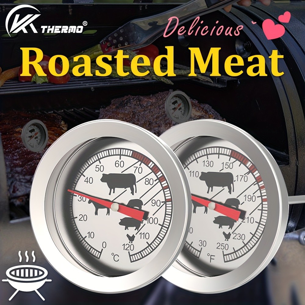 KT THERMO Stainless Steel Meat Thermometer  Glass-Dial Probe Gauge for BBQ, Roasting & All Meat Cooking