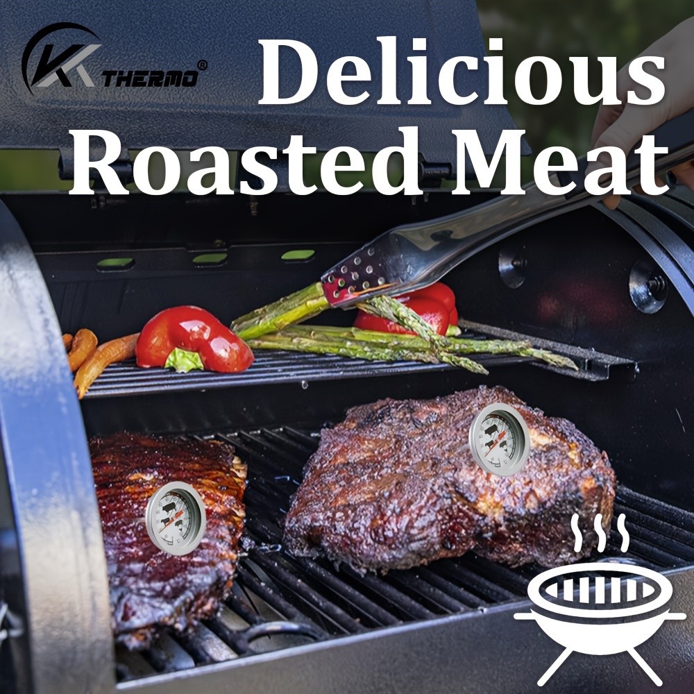 KT THERMO Stainless Steel Meat Thermometer  Glass-Dial Probe Gauge for BBQ, Roasting & All Meat Cooking