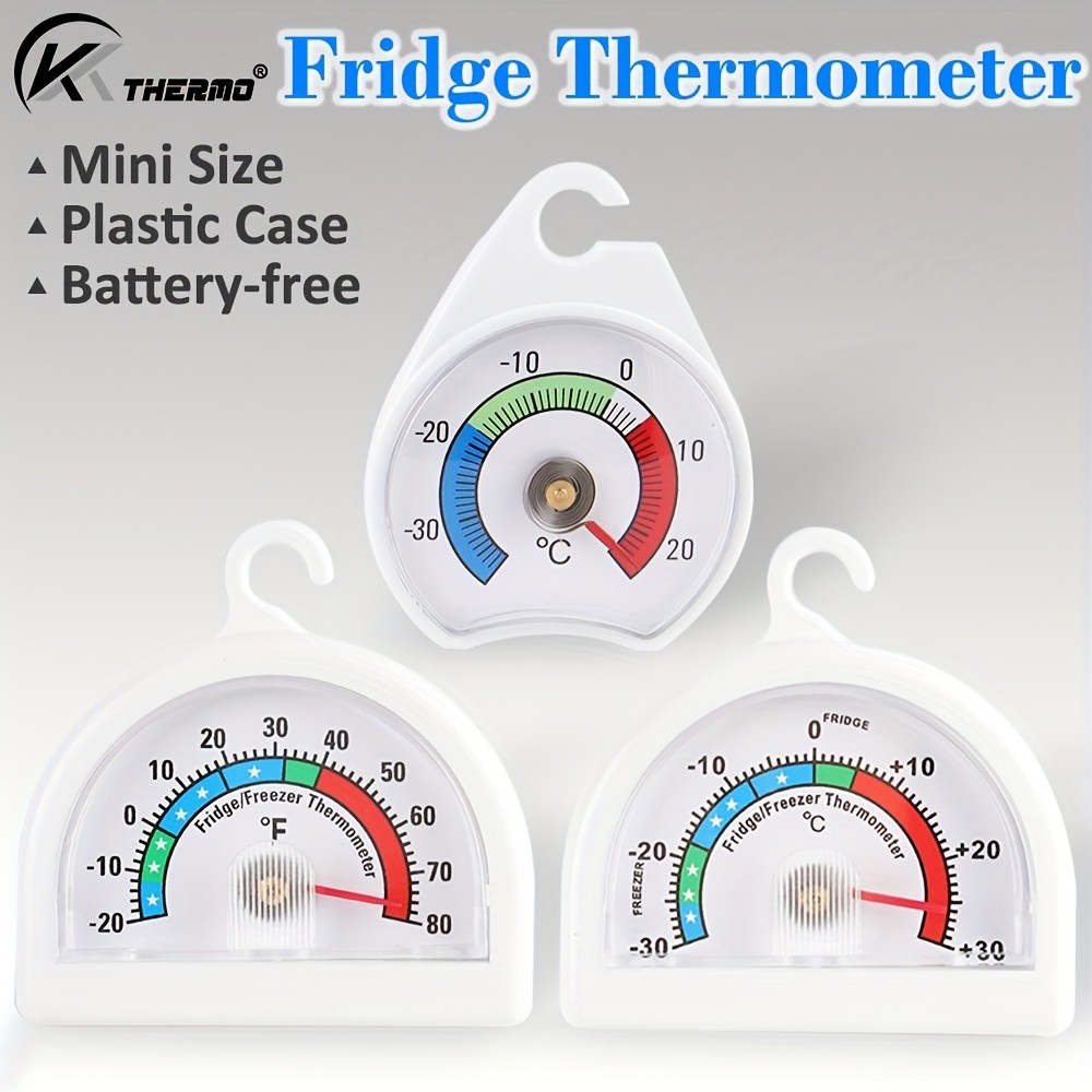 KT THERMO 2pcs Analog Refrigerator & Freezer Thermometer Set No-Battery Celsius/Fahrenheit Dial for Accurate Cold Storage Monitoring