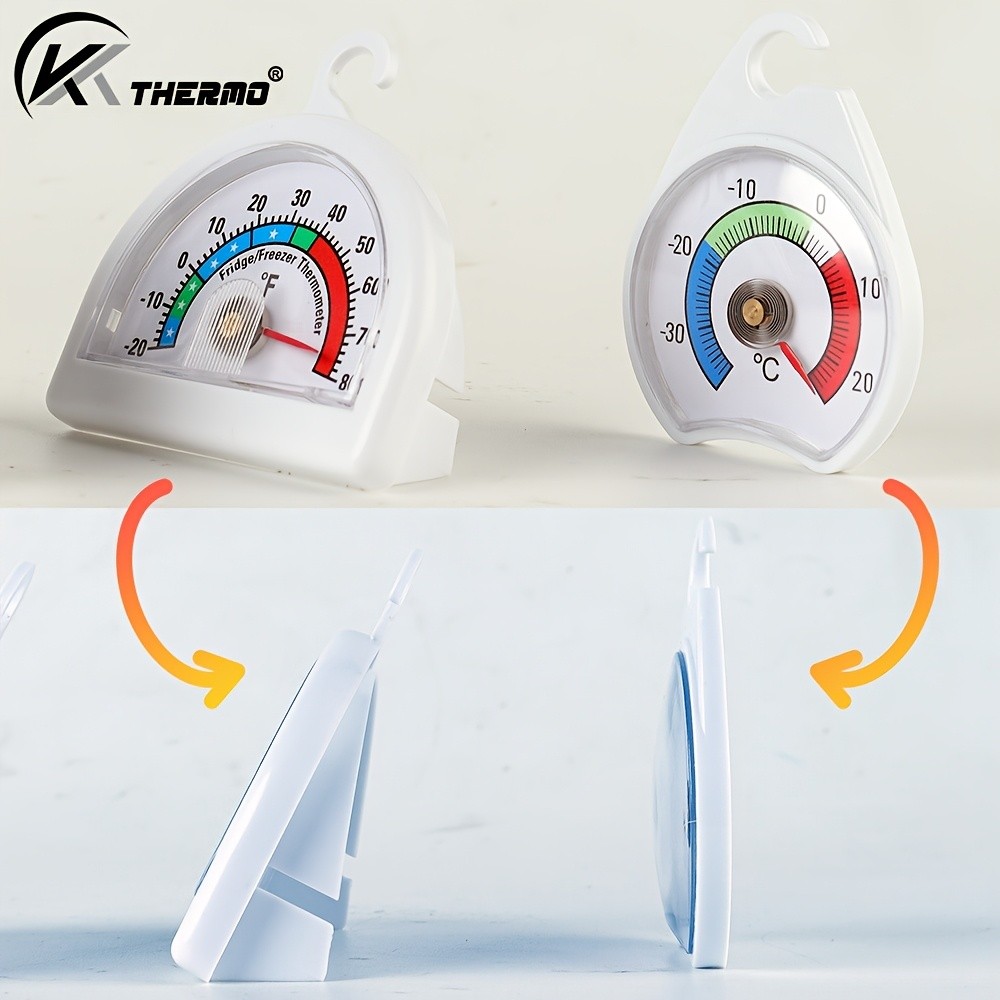 KT THERMO 2pcs Analog Refrigerator & Freezer Thermometer Set No-Battery Celsius/Fahrenheit Dial for Accurate Cold Storage Monitoring